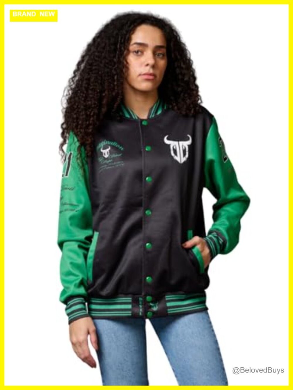 Go Devil Varsity Bomber Jacket Snap Button Closure Cotton Women College